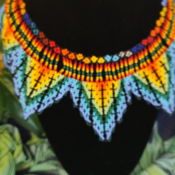 Large Colombian Mostacilla / Beaded handmade necklace, unique and elegant. - Picture 3 of 5